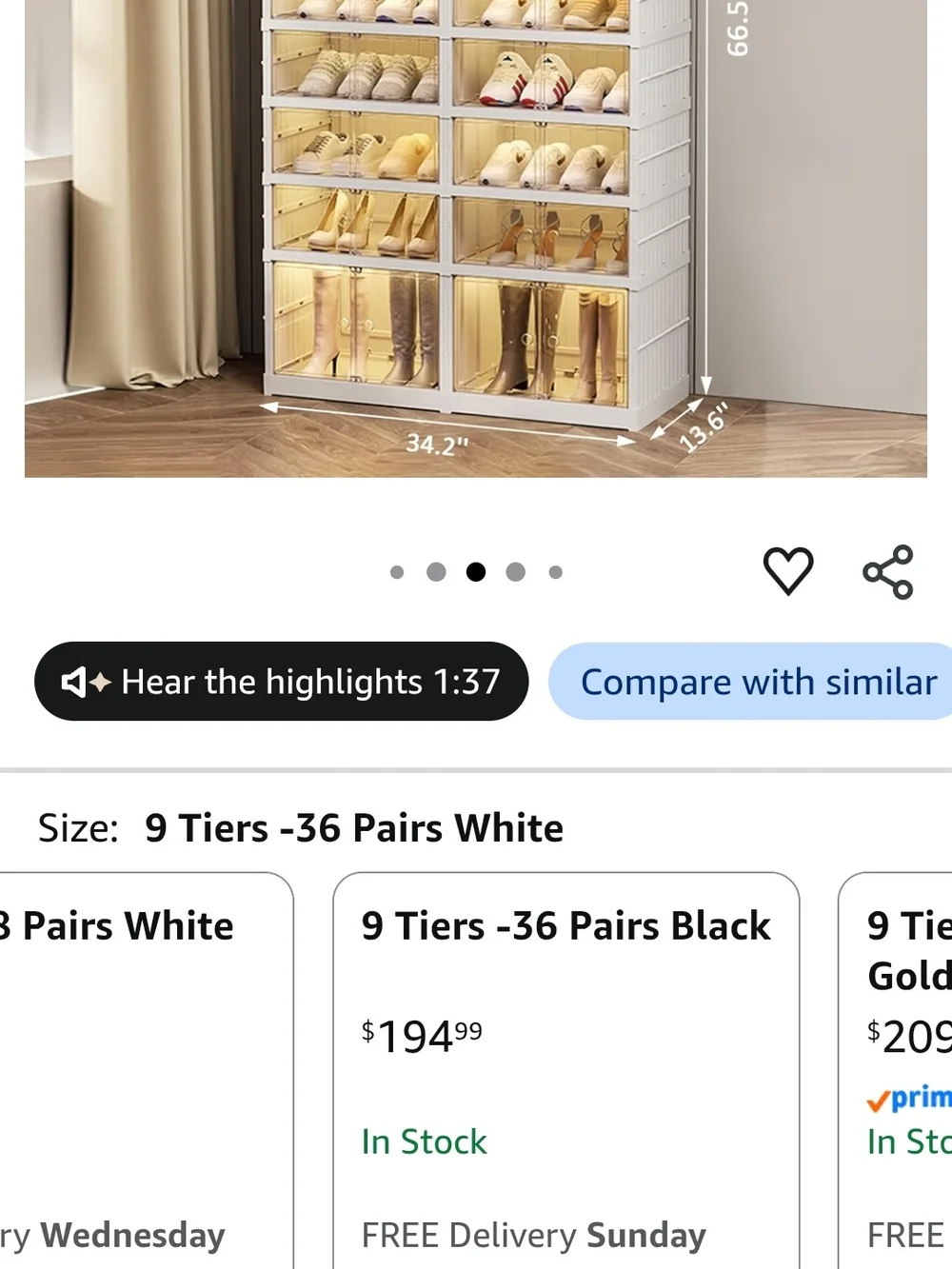 SYNCVIBE Collapsible Shoe Rack Organizer, 9 Tiers, 36 Pairs, 34.2
